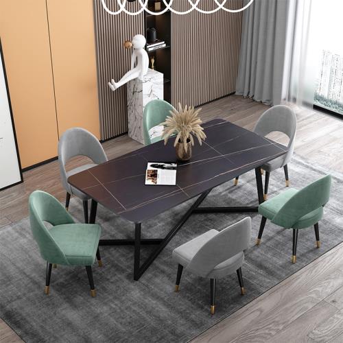 全球購北歐輕奢巖板餐桌現代簡約長方形家用小戶型大理石家用餐桌椅組合