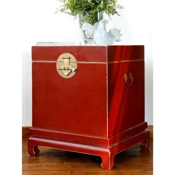 古樸彩漆新中式簡約實木儲物收納箱床頭柜裝飾邊幾角幾多功能家具