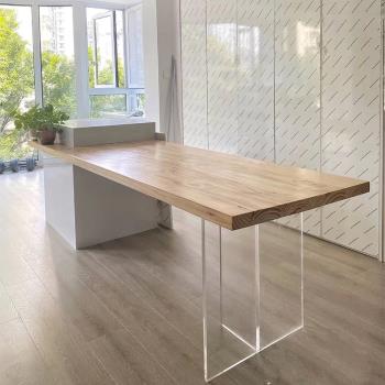 北歐輕奢亞克力桌子懸空餐桌現代簡約設計師創意原木實木松木大板
