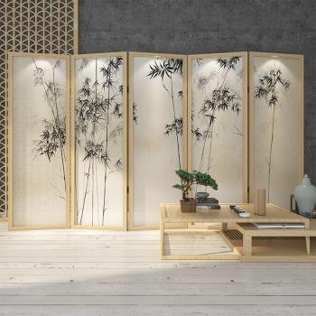 新中式竹子實木折疊屏風隔斷酒店辦公室書房裝飾移動遮擋屏風折屏