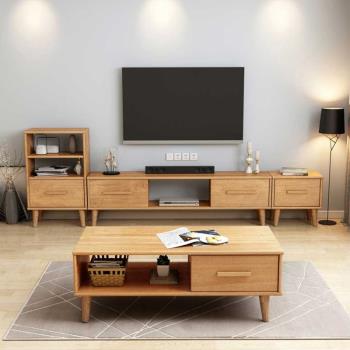 北歐實木電視柜現代簡約小戶型客廳臥室茶幾電視柜組合窄款矮地柜