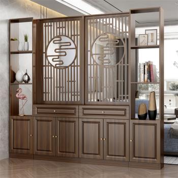新中式屏風隔斷裝飾墻客廳入戶玄關柜實木置物架鏤空簡約現代酒柜