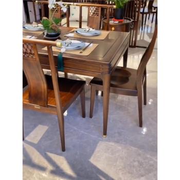 新中式烏金木長方形餐桌椅組合飯桌小戶型黑檀實木餐桌別墅家具