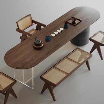 侘寂風泡茶桌簡約家用創意實木大板亞克力茶臺辦公室新中式茶桌椅