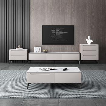 電視柜茶幾組合現代簡約輕奢意式新款客廳灰白色烤漆大小戶型北歐