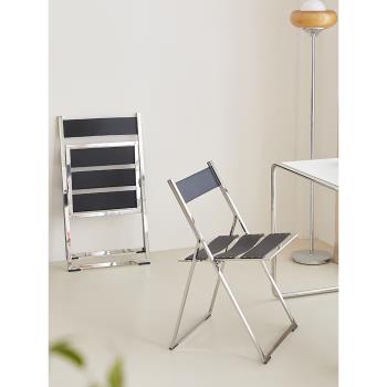 小卡家居折疊椅北歐家用輕奢椅子現代簡約不銹鋼折疊咖啡靠背椅