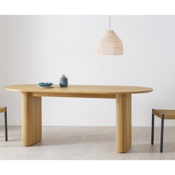 北歐橢圓形實木辦公桌工作臺簡約休閑咖啡桌餐桌原木會議桌長條桌