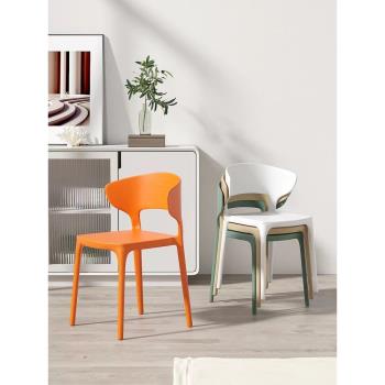 塑料椅子加厚家用餐桌椅現代簡約餐椅靠背椅北歐牛角椅膠凳子久坐