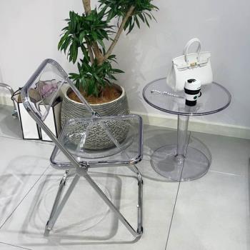 拍照椅子簡約折疊餐椅透明椅子北歐水晶靠背網紅ins椅子化妝凳子