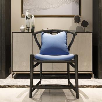 新中式餐椅美式輕奢實木餐桌椅組合酒店別墅餐廳布藝餐椅禪意家具