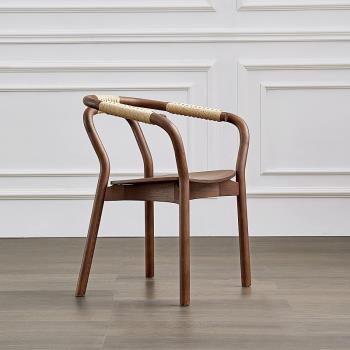 北歐風書房圈椅丹麥實木繩節餐椅新中式藤編靠背椅現代簡約扶手椅