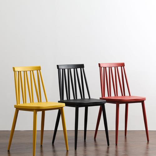 北歐簡約家用靠背塑料餐椅凳子休閑會客洽談椅ins鐵藝加厚溫莎椅