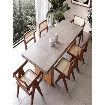 北歐復古仿水泥色餐桌簡約實木長條會議桌大戶型洽談辦公桌設計師