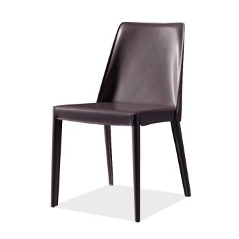 北歐硬皮餐椅咖啡椅現代簡約時尚酒店馬鞍皮椅子家用靠背輕奢設計