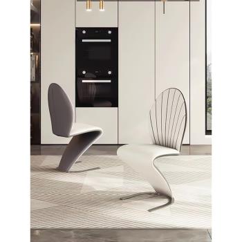 不銹鋼椅子現代簡約輕奢靠背椅設計師造型餐桌椅白色北歐餐椅家用