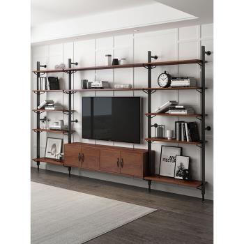 北歐實木電視柜收納儲物柜一體懸掛式電視機柜客廳置物架簡約墻柜