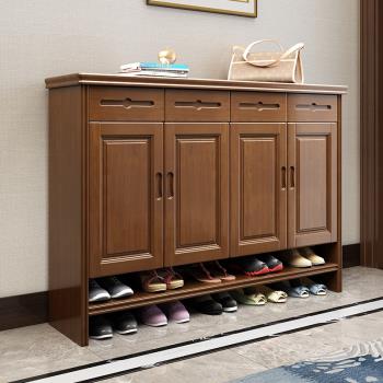 新中式實木鞋柜家用玄關柜現代門廳柜多功能儲物柜大容量門口鞋櫥