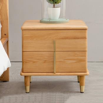 日式全實木床頭柜小戶型現代簡約原木色臥室白蠟木床邊北歐儲物柜