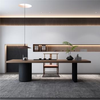 新中式實木茶桌椅組合功夫禪意一體茶臺辦公室原木大板泡茶桌陽臺