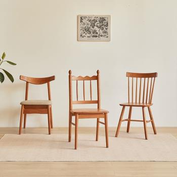 北歐餐椅現代簡約原木橡木靠背書桌椅家用餐椅坐具布藝實木椅子