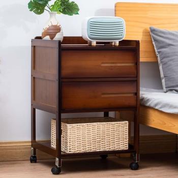 北歐床頭柜現代簡約臥室小柜子竹木腳小型床頭收納柜經濟型置物架