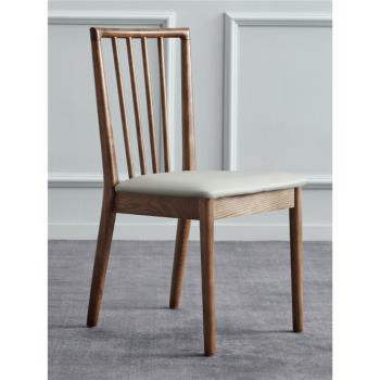 北歐實木餐椅家用現代簡約真皮麻布藝靠背椅休閑椅奶茶店餐廳凳子