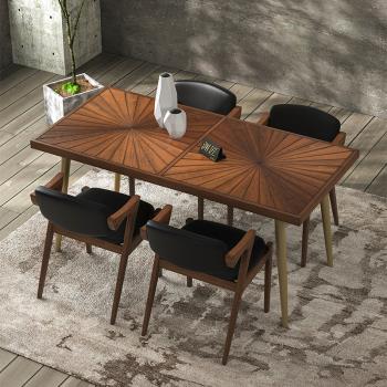 北歐實木餐桌椅組合長方形鐵藝小戶型家用吃飯桌子現代簡約4人6人