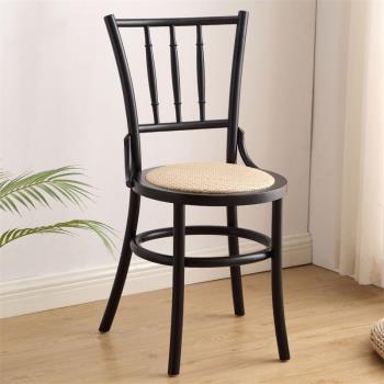 北歐法式復古實木藤編餐椅家用簡約靠背設計師咖啡廳酒店餐廳椅子