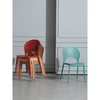 北歐餐椅簡約塑料椅子休閑椅戶外椅成人餐椅貝殼椅靠背椅網紅椅子