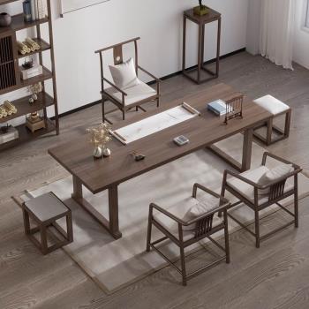 新中式全實木書桌現代簡約辦公桌客廳實木桌家用書房原木桌椅組合