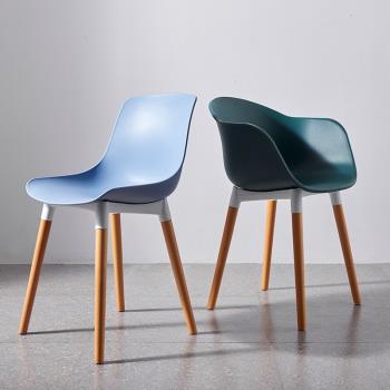北歐簡約椅子休閑售樓處洽談椅塑料椅子家用餐廳加厚實木咖啡廳椅