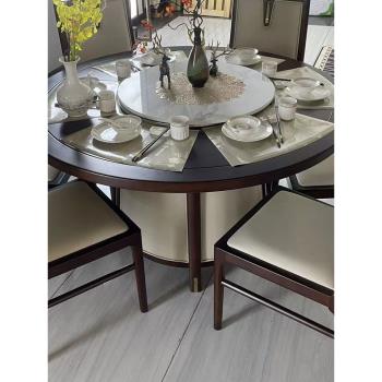 新中式烏金木大理石餐桌椅組合現代簡約家用大小戶型圓形實木飯桌