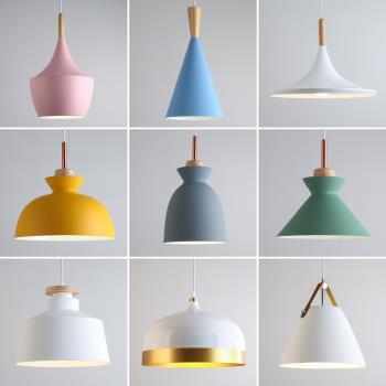 北歐燈具簡約現代創意個性餐廳吊燈馬卡龍日式實木單頭吧臺小吊燈