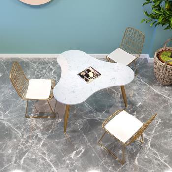 北歐簡約扇形三角形大理石咖啡桌奶茶桌洽談桌椅組合輕奢家用陽臺