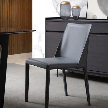 北歐馬鞍皮餐椅現代簡約輕奢家用椅子餐廳鐵藝靠背書房咖啡廳凳子