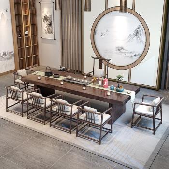 辦公室茶桌椅組合套裝實木大板簡約現代新中式禪意客廳3米8泡茶臺