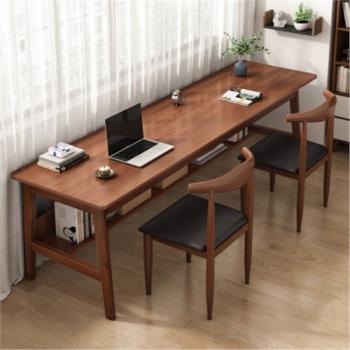 新中式復古靠墻一字長桌大尺寸工作臺學習桌實木腿雙人長條書桌