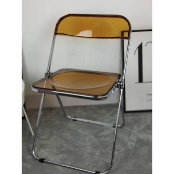折疊椅北歐餐椅透明靠背椅不銹鋼簡約洽談椅時尚亞克力INS網紅椅