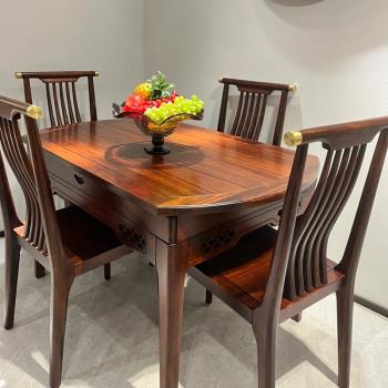 新中式烏金木全實木餐桌椅組合伸縮折疊家用小戶型吃飯桌子可變圓