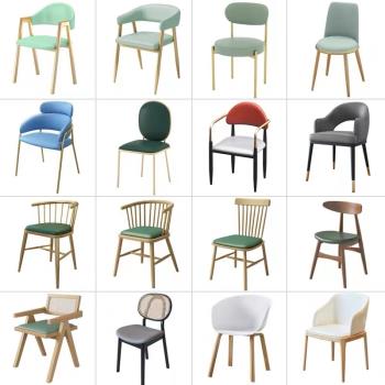 商用家用餐椅北歐簡約現代靠背椅子餐廳餐館凳子軟包皮革鐵藝餐椅