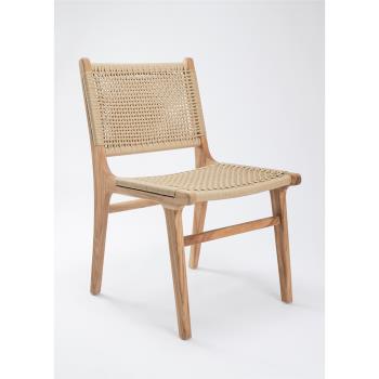 北歐實木復古設計餐椅ins風咖啡廳日式簡約民宿繩編單人休閑椅子
