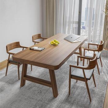 新中式書桌實木餐桌茶幾家用辦公室接待泡茶桌椅組合閱讀桌寫字臺