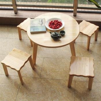 北歐實木圓桌現代簡約餐桌圓形家用小戶型飯桌圓桌凳子原木餐桌椅