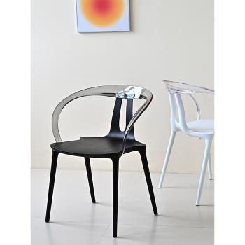 北歐創意現代簡約網紅透明餐椅設計師家用亞克力靠背飄帶扶手椅子