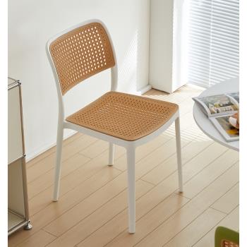 北歐椅子塑料靠背椅仿藤編餐椅戶外休閑椅簡約民宿陽臺飯店外擺椅