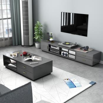 現代簡約電視柜茶幾組合小戶型客廳家具電視機柜北歐灰色地柜套裝