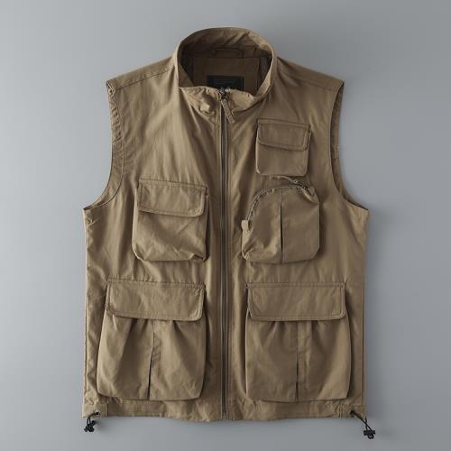 夏季釣魚工裝馬甲男登山外套多口袋戶外戰術背心外貿尾單男裝坎肩