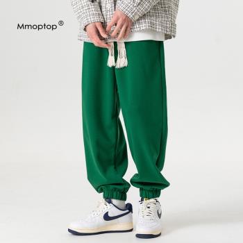 Mmoptop春季綠色港風情侶褲子