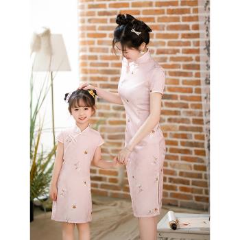 旗袍復古年輕款粉色中國風親子裝