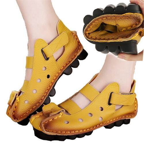 2021夏新款手工民族復古風涼鞋真皮軟底女鞋女士頭層軟牛皮媽媽鞋